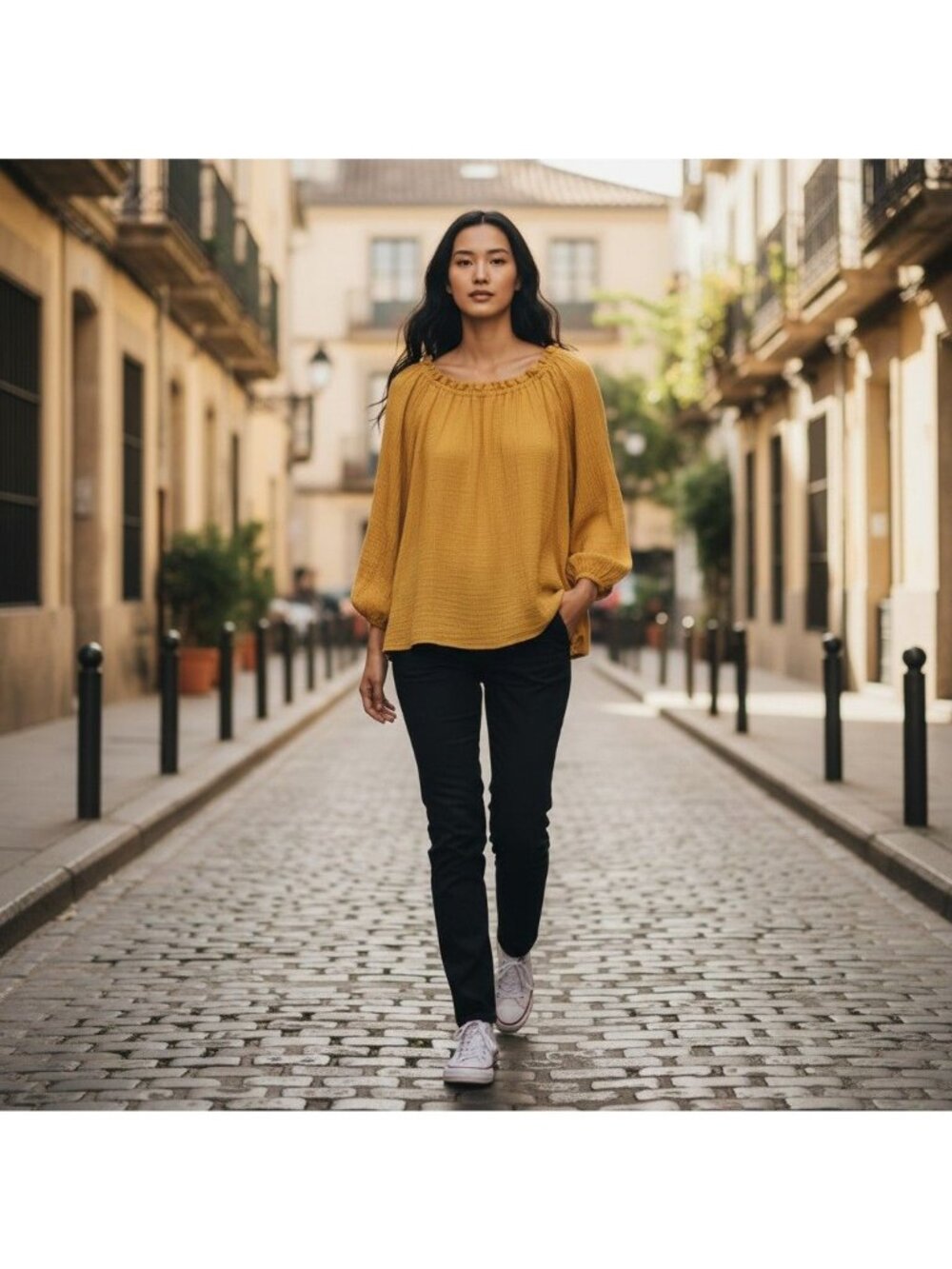 C&C California Womens Mustard Yellow Textured Long Sleeve Blouse S 100% Cotton